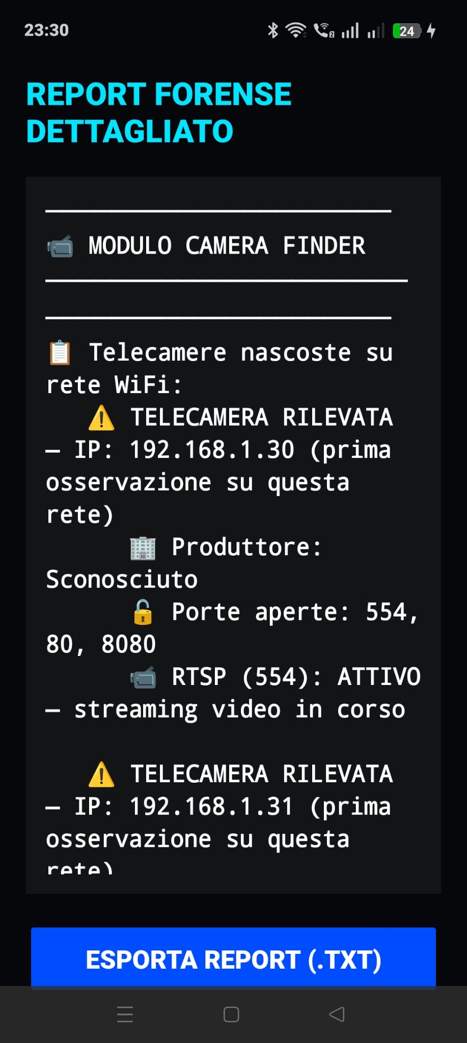 Camera finder con dispositivi rilevati sulla rete Wi-Fi